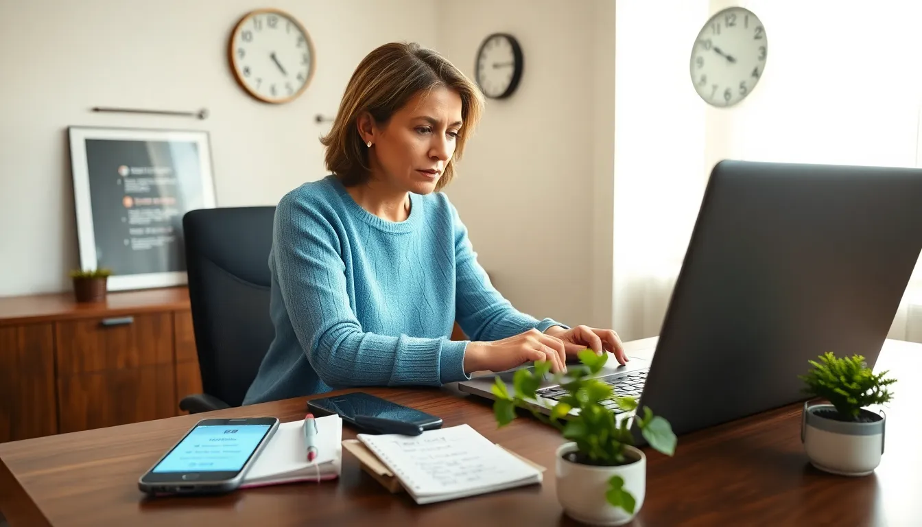 a woman securing her online privacy in a modern home office.